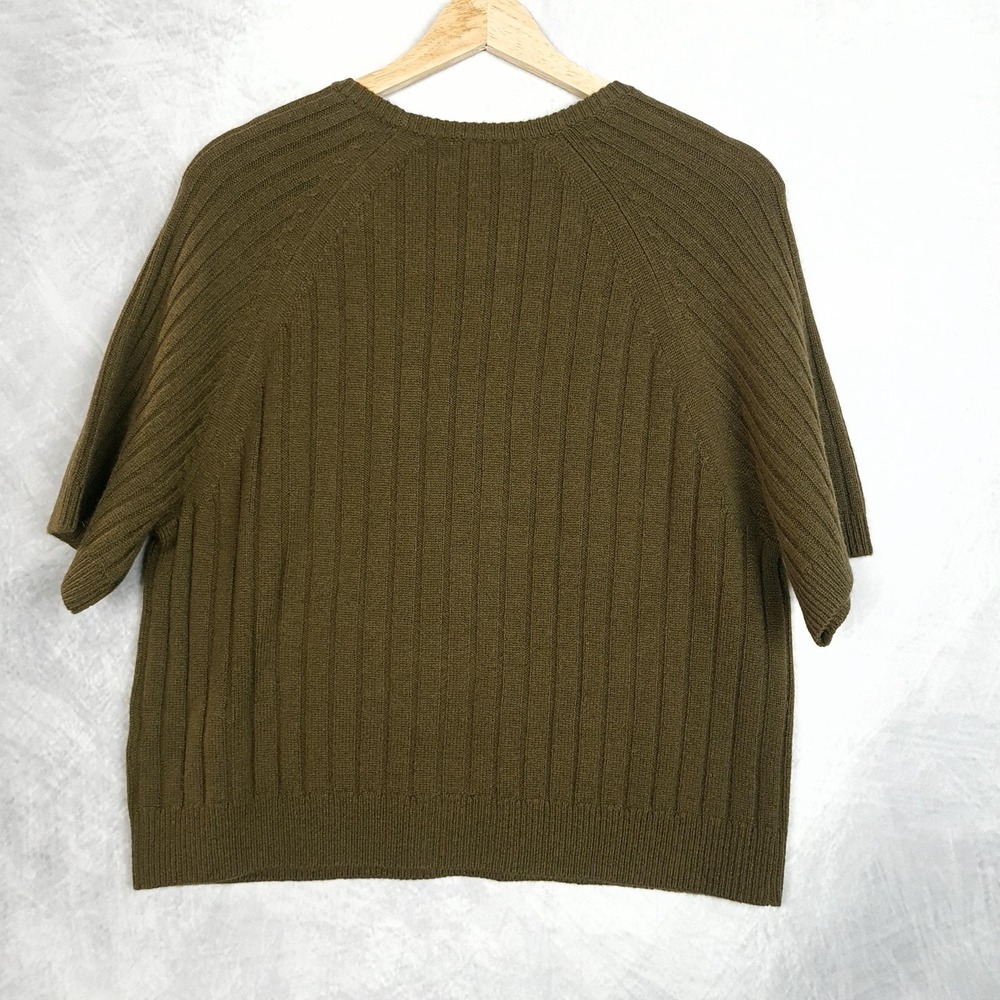 ME+EM Sweater Womens Medium Green Merino Cashmere Rib Crop Short Sleeve Knit - Picture 10 of 16